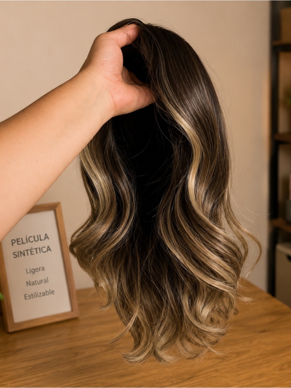 Synthetic Ombre Hairpiece in Dark Brown with Blonde Highlights